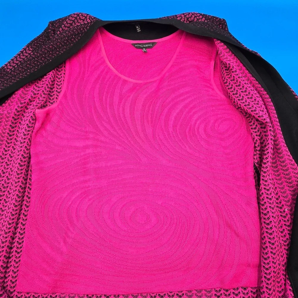 Ming Wang 2-Pc Twin Set Knit Cardigan Jacket & Tank Shell XL Pink Black - Picture 8 of 8